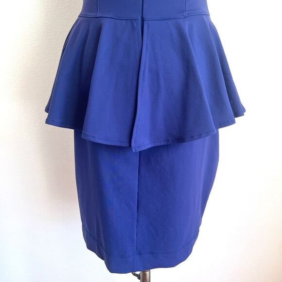 Bebe Blue Stretchy Bodycon Dress with Peplum and Mesh Size Medium - Picture 11 of 13